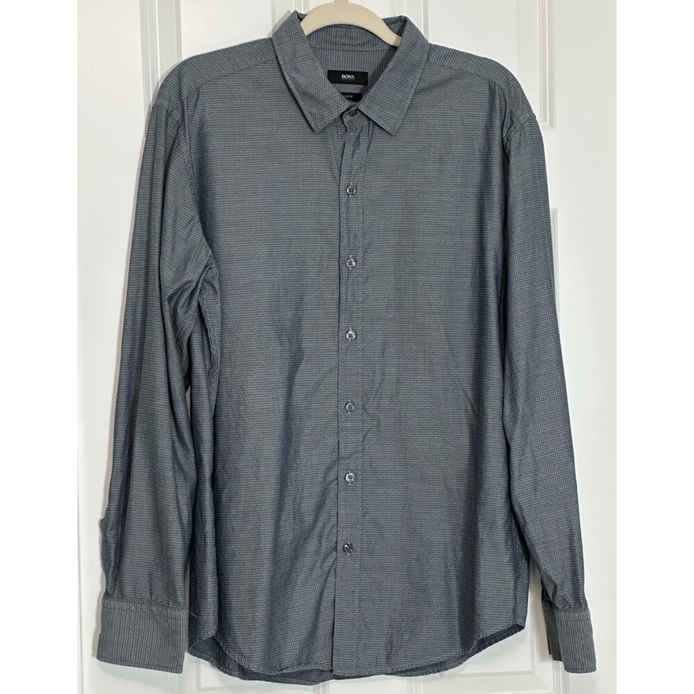 Hugo Boss Shirt Men's‎ XL Slim Fit Blue Long Sleeve Button‑Up Dress Shirt Robbie